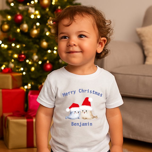 niedliche Weihnachten abstrakte Aquarellbaby-Siege Baby T-shirt (Von Creator hochgeladen)