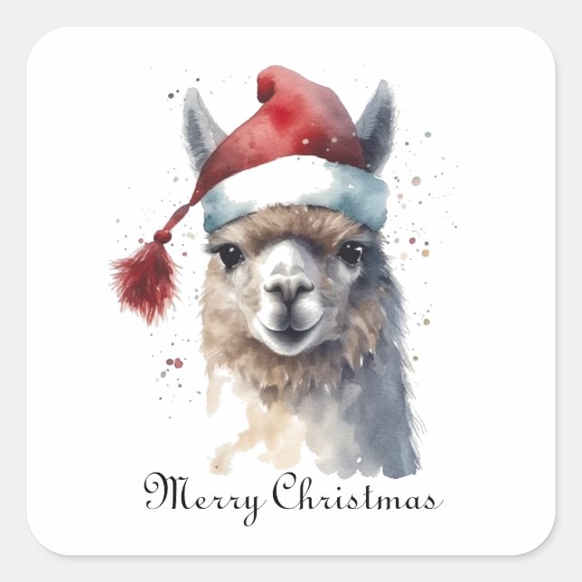 Niedliche Weihnachten Alpaca, Brauch Quadratischer Aufkleber (Vorderseite)