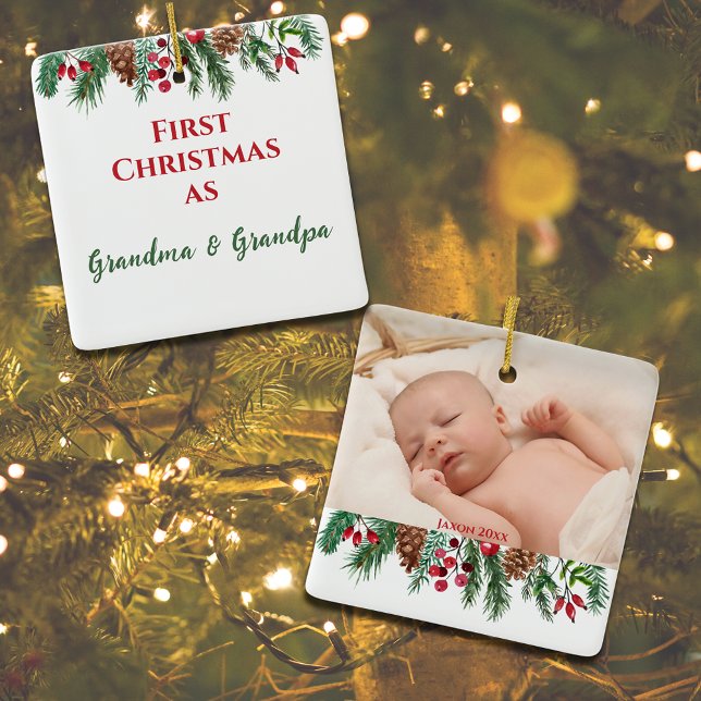 Niedliche Weihnachten als Oma und Opa Keramikornament (Cute First Christmas as Grandma and Grandpa)
