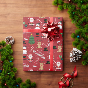 Niedliche Weihnachten auf Feuerziegeln Rot Geschenkpapier