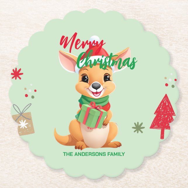 Niedliche Weihnachten Baby Kangaroo Santa Scarf Al Untersetzer (Vorderseite)
