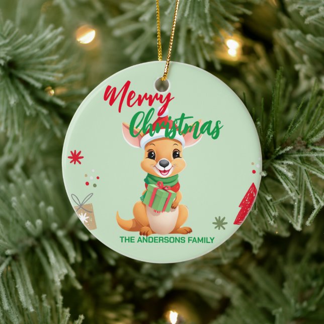 Niedliche Weihnachten Baby Kangaroo Santa Scarf Keramik Ornament (Baum)