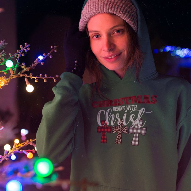 Niedliche Weihnachten beginnt mit Christus Religiö Hoodie (Von Creator hochgeladen)