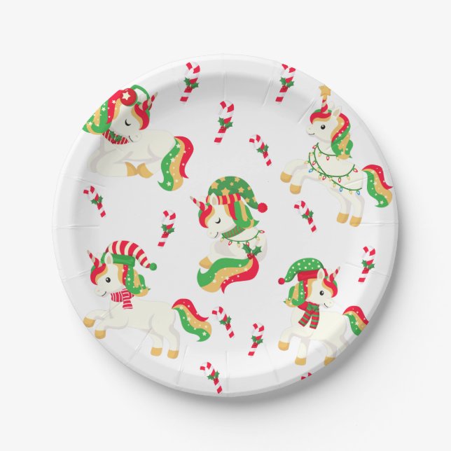 Niedliche Weihnachten Einhorn Festlich Moderne Gir Pappteller (Vorderseite)