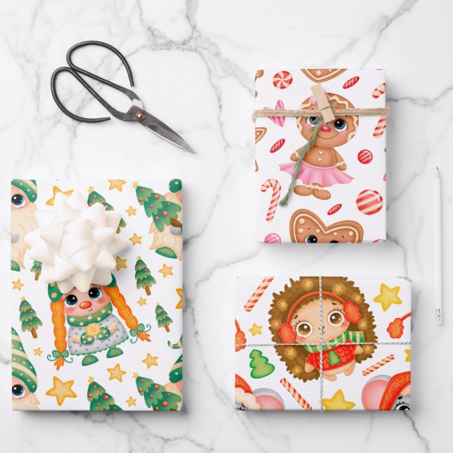Niedliche Weihnachten Geschenkpapier Set (Vorderseite)