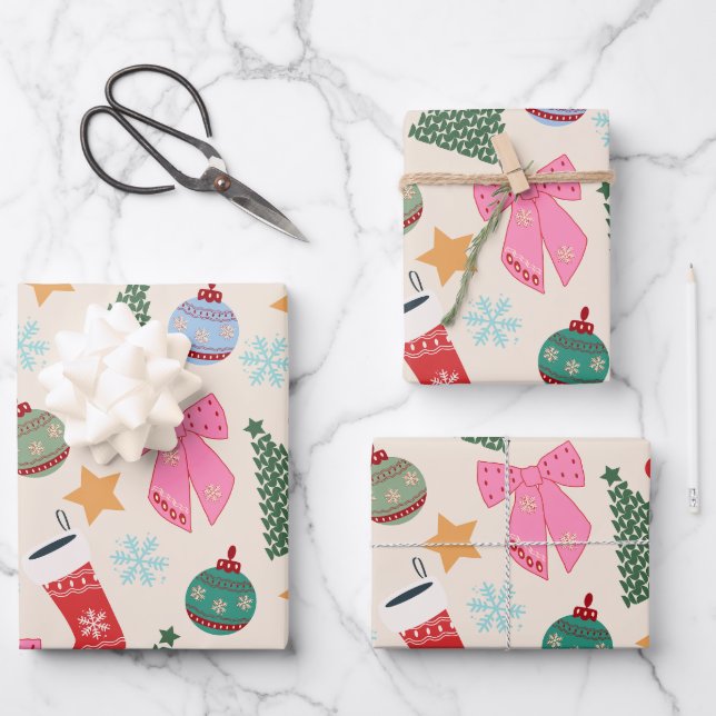 Niedliche Weihnachten Geschenkpapier Set (Vorderseite)