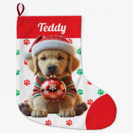 Niedliche Weihnachten Golden Retriever Welpe Perso Großer Weihnachtsstrumpf