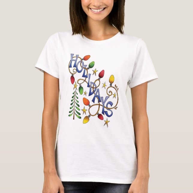 Niedliche Weihnachten, Lichter und Sterne mit Urla T-Shirt (Vorderseite)