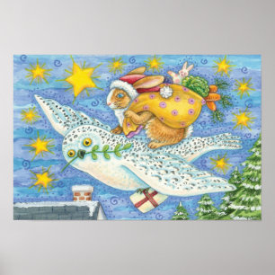 Niedliche Weihnachten mit Rabbit als Weihnachtsman Poster