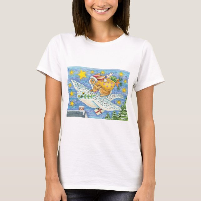 Niedliche Weihnachten mit Rabbit als Weihnachtsman T-Shirt (Vorderseite)