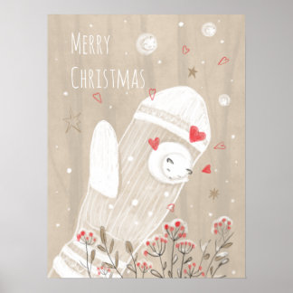 Niedliche Weihnachten Mitten Schnee Kitten Moderne Poster