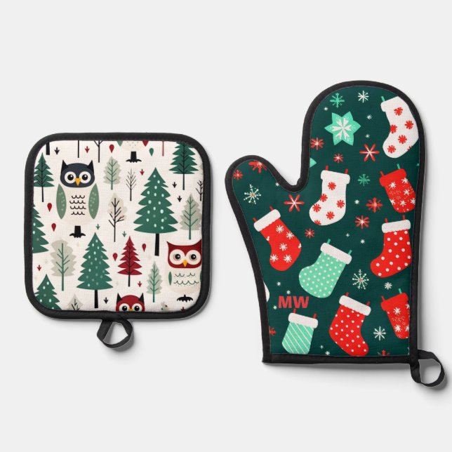 Niedliche Weihnachten Ofenhandschuh & Topflappen-Set (Vorderseite)