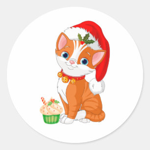 Niedliche Weihnachten Orange Kitten, Katze Runder Aufkleber