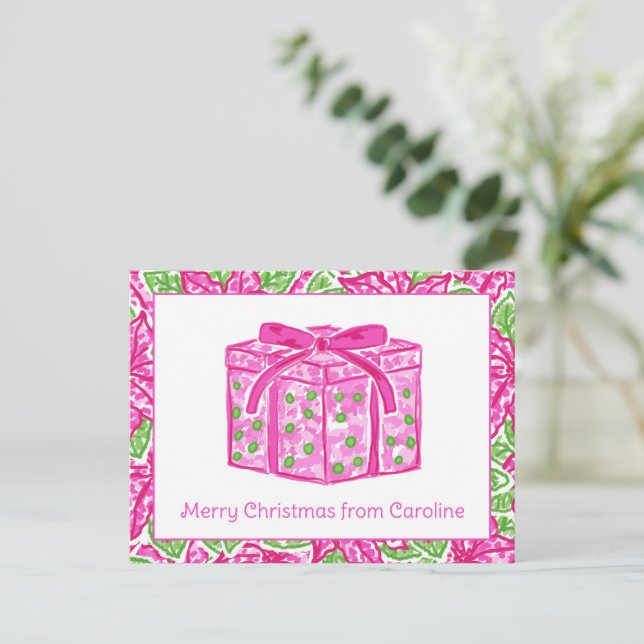 Niedliche Weihnachten Pink & Green Präsent (Stehend Vorderseite)