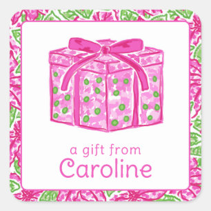 Niedliche Weihnachten Pink & Green Präsent Quadratischer Aufkleber