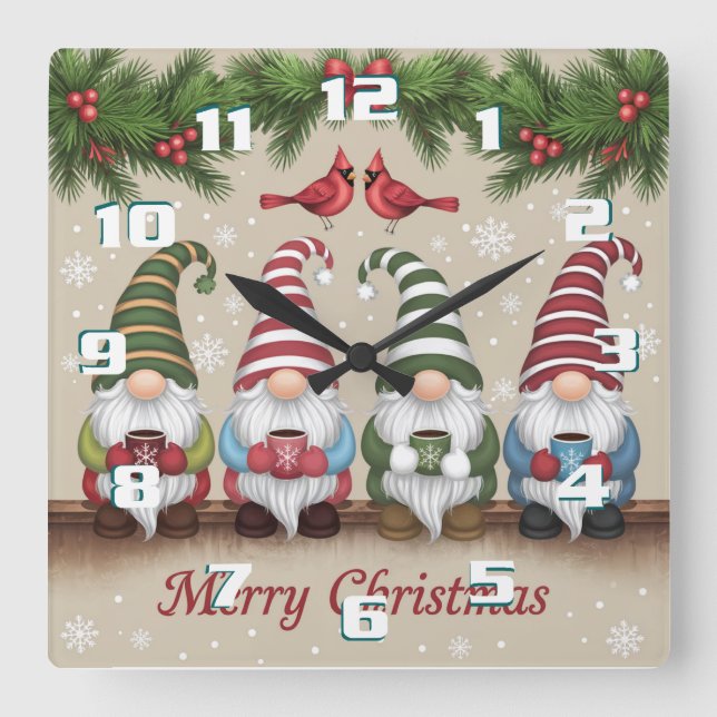 Niedliche Weihnachten Quadratische Wanduhr (Vorderseite)