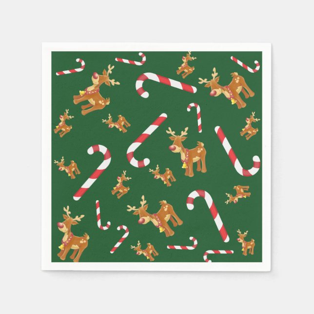 Niedliche Weihnachten Rudolph Candy Cane Pattern G Serviette (Vorderseite)