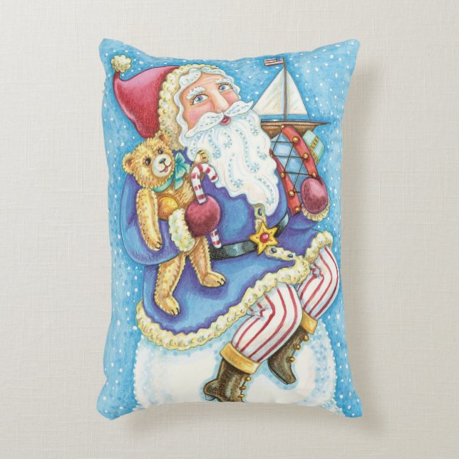 Niedliche Weihnachten, Weihnachtsmann auf Snowball Dekokissen (Vorderseite(Vertikal))