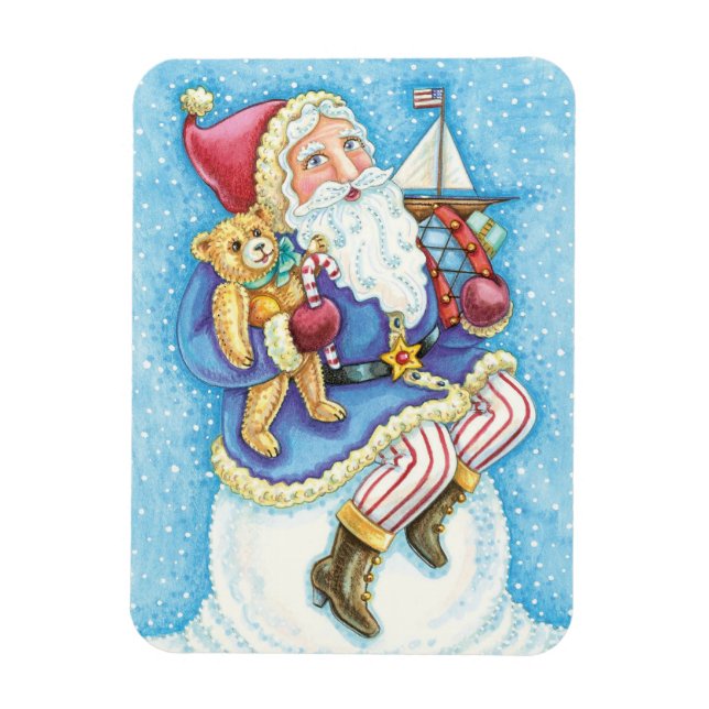 Niedliche Weihnachten, Weihnachtsmann auf Snowball Magnet (Vertikal)