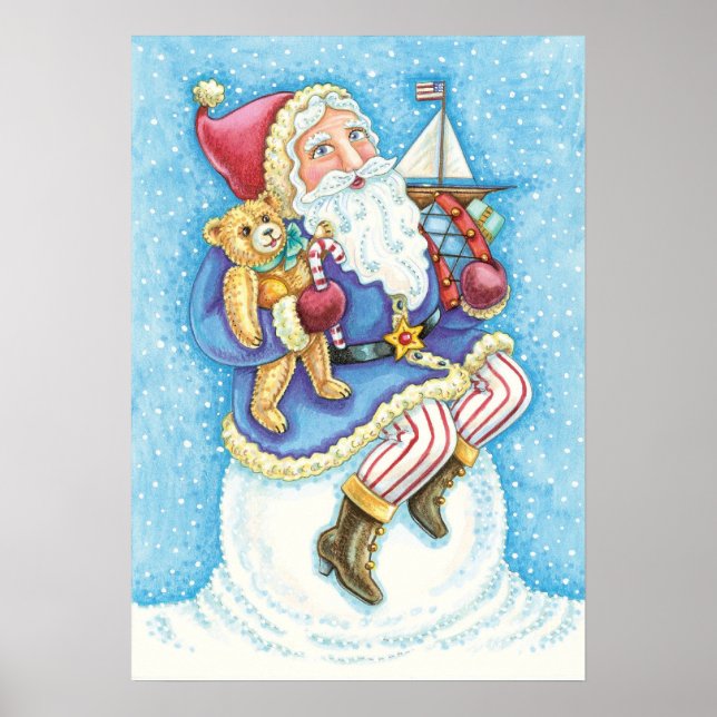 Niedliche Weihnachten, Weihnachtsmann auf Snowball Poster (Vorne)