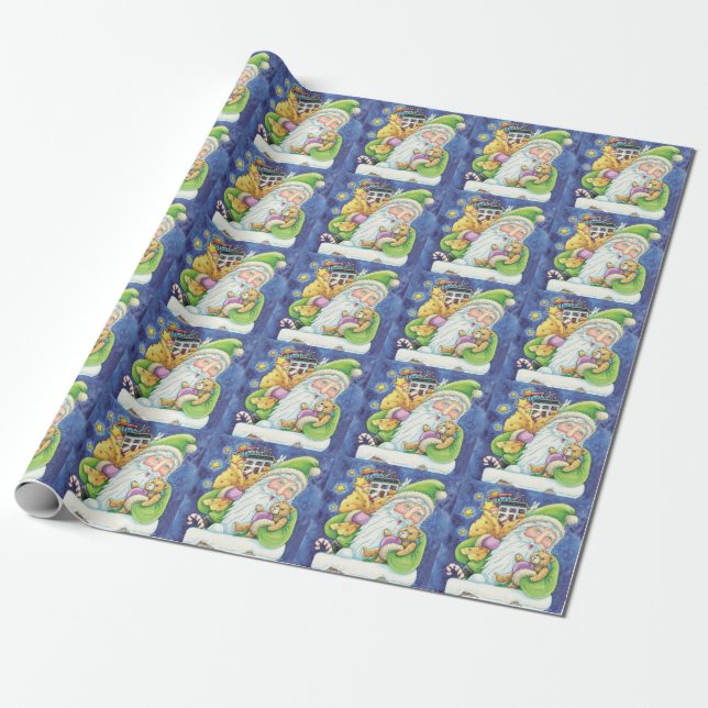 Niedliche Weihnachten, Weihnachtsmann im Schornste Geschenkpapier (Ungerollt)