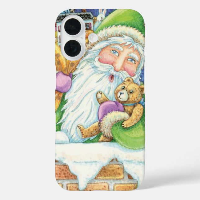Niedliche Weihnachten, Weihnachtsmann im Schornste iPhone 16 Hülle (Rückseite)