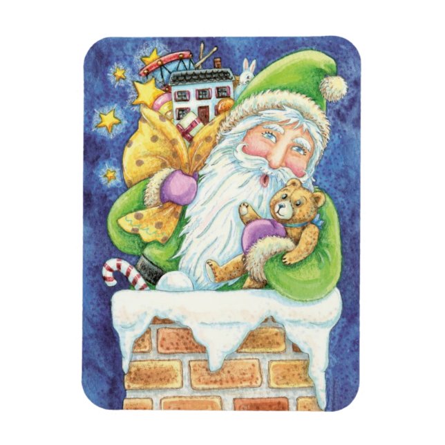 Niedliche Weihnachten, Weihnachtsmann im Schornste Magnet (Vertikal)