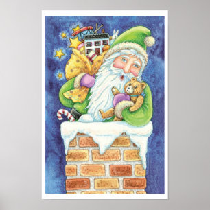 Niedliche Weihnachten, Weihnachtsmann im Schornste Poster