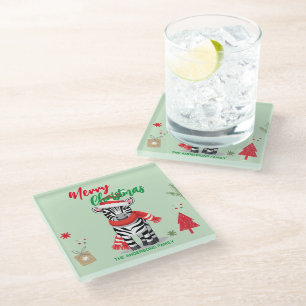 Niedliche Weihnachten Zebra Santa Scarf Urlaub Glasuntersetzer