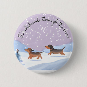 Niedliche Weihnachts-Dackeln Schneeswurst Hunde Da Button