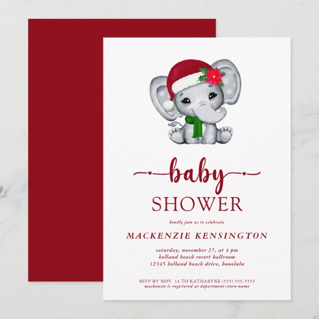 Niedliche Weihnachts-Elephant-Babydusche Einladung (Vorne/Hinten)
