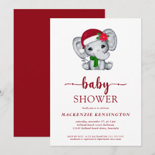 Niedliche Weihnachts-Elephant-Babydusche Einladung