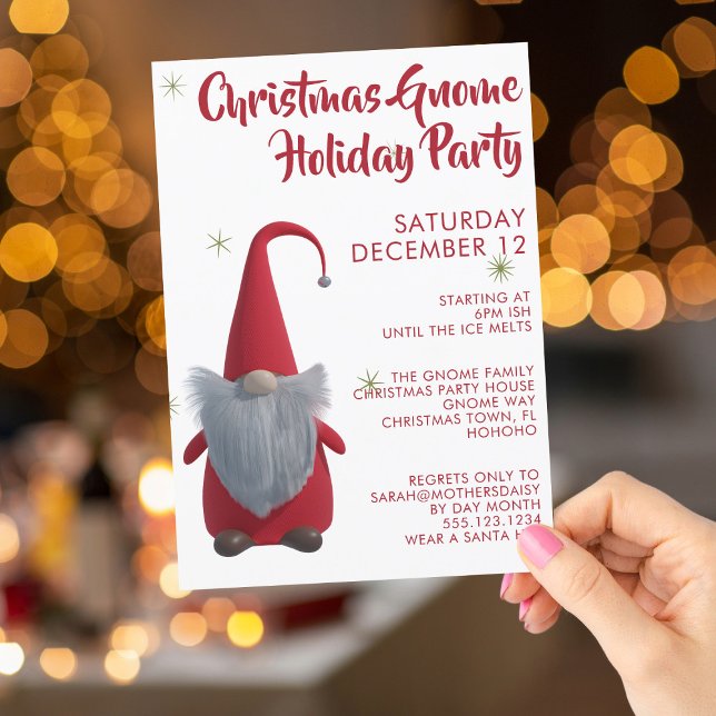 Niedliche Weihnachts-Gnome-Feier Einladung (Fun invitation to send to your holiday party guests. Merry Gnome-mas!)