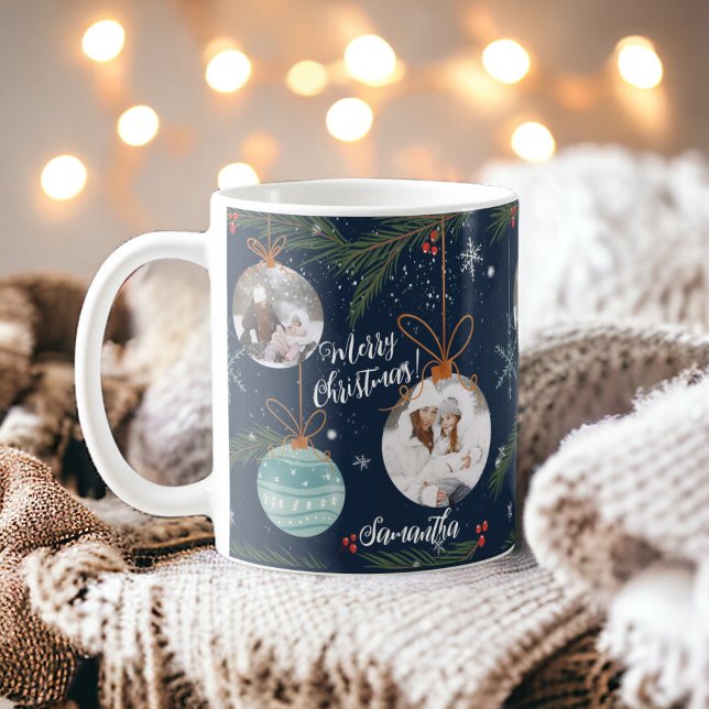 Niedliche Weihnachts-Illustration Name 2 Fotos Kaffeetasse (Cute merry Christmas illustration name 2 photos Coffee Mug)