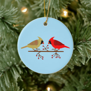 Niedliche Weihnachts-Kardinäle und Red Berries Cus Keramik Ornament