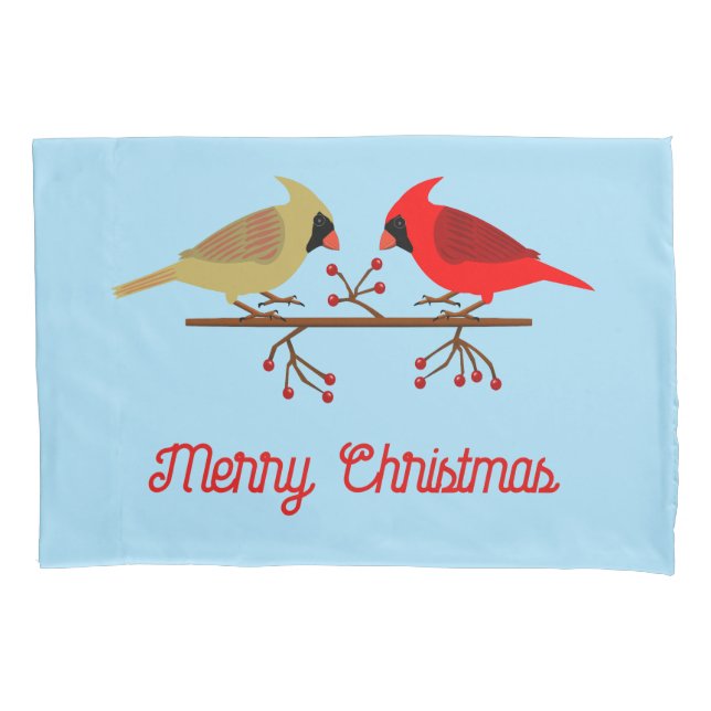 Niedliche Weihnachts-Kardinäle und Red Berries Cus Kissenbezug (Vorderseite)