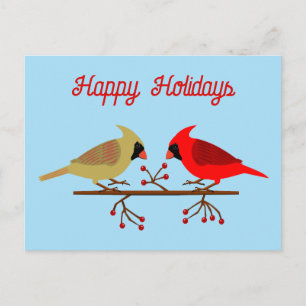 Niedliche Weihnachts-Kardinäle und Red Berries Cus Postkarte