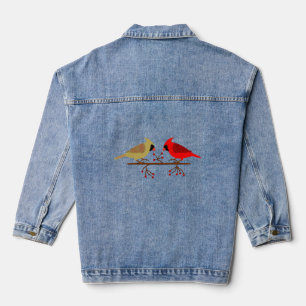 Niedliche Weihnachts-Kardinäle und Rote Berer Jeansjacke
