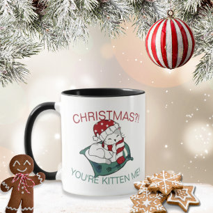 Niedliche Weihnachts-Kitten-Illustration Kaffeezub Kaffeetasse