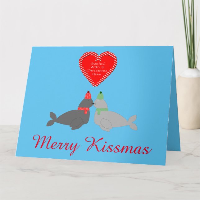 Niedliche Weihnachts Küssen Siegel Custom Husband Karte (Vorderseite)