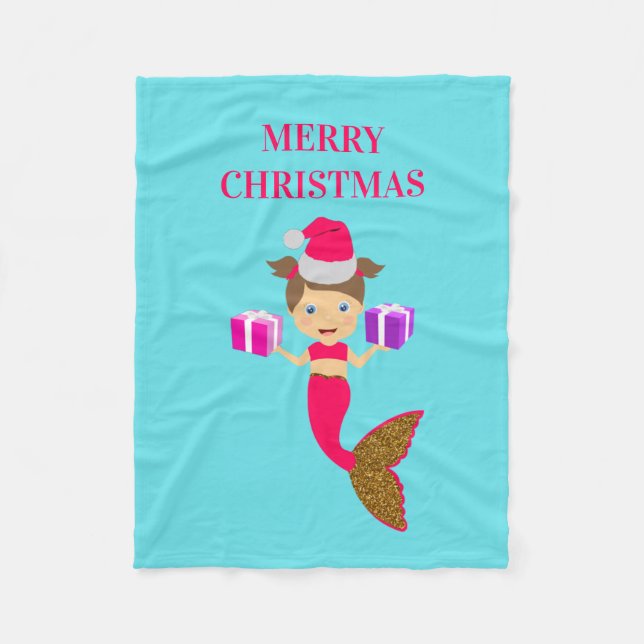 Niedliche Weihnachts-Meerjungfrau-Weihnachtsmannmü Fleecedecke (Vorderseite)