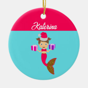 Niedliche Weihnachts-Meerjungfrau-Weihnachtsmannmü Keramik Ornament