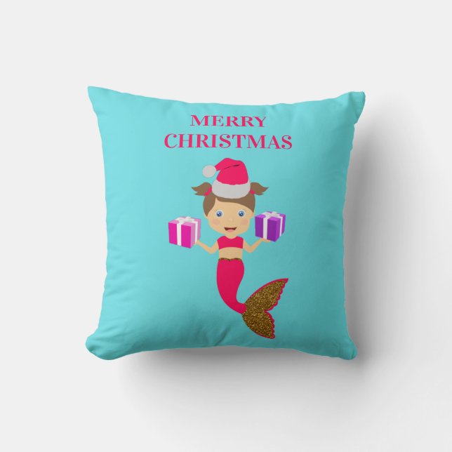 Niedliche Weihnachts-Meerjungfrau-Weihnachtsmannmü Kissen (Vorderseite)