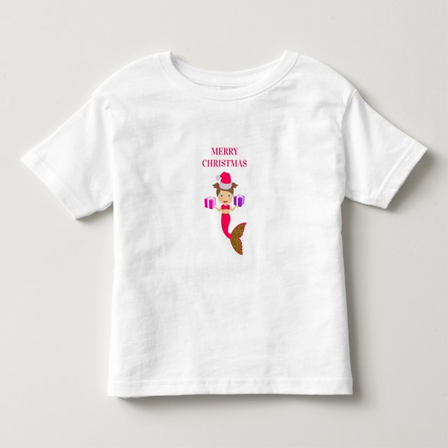 Niedliche Weihnachts-Meerjungfrau Weihnachtsmannmü Kleinkind T-shirt (Vorderseite)