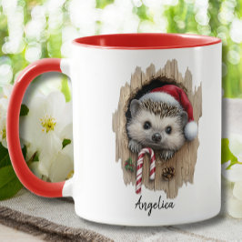 Niedliche Weihnachts-Peeking Igel Weihnachtsmannmü Tasse