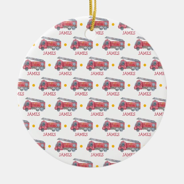 Niedliche Weihnachts-personalisiert-Feuerwehrwagen Keramik Ornament (Vorne)