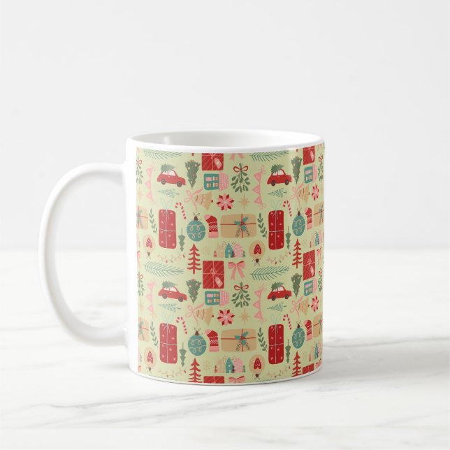 Niedliche Weihnachts Preppy Pink Mint Green Illust Kaffeetasse (Links)