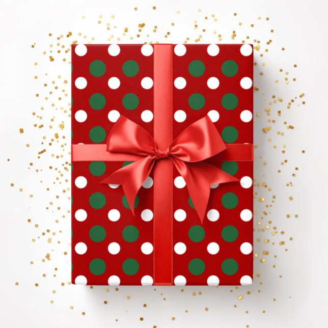 Niedliche Weihnachts-Rot-Polka-Dots-Muster Geschenkpapier (Cute Christmas Red Green Polka Dots Pattern Wrapping Paper)