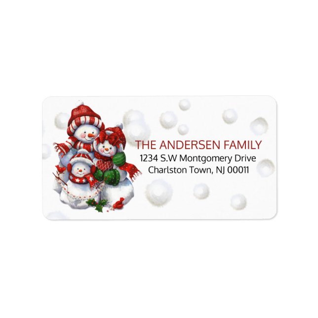 Niedliche Weihnachts-Winterschneefamilie Adressaufkleber (Vorne)