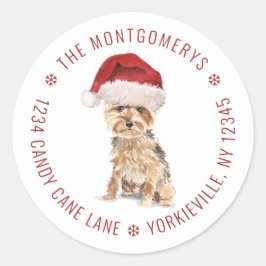 Niedliche Weihnachts Yorkshire Terrier Rücksendead Runder Aufkleber
